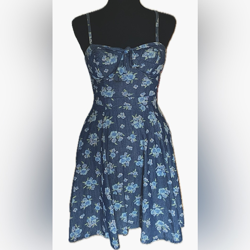 Flirty Denim Blue Floral Bustier Dress